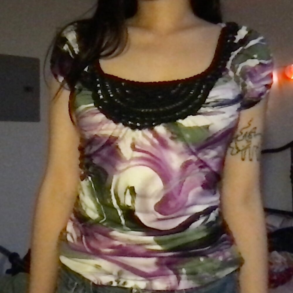 VINTAGE PURPLE AND BLACK LACE TOP